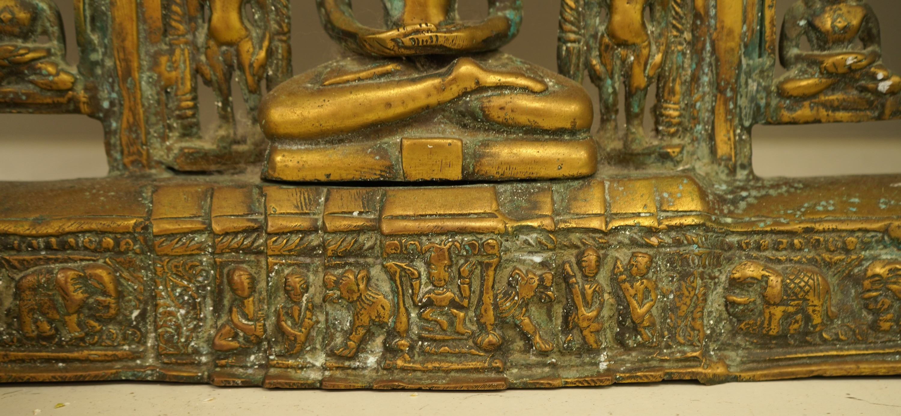 An Indian bronze temple panel with deities, 40cm high